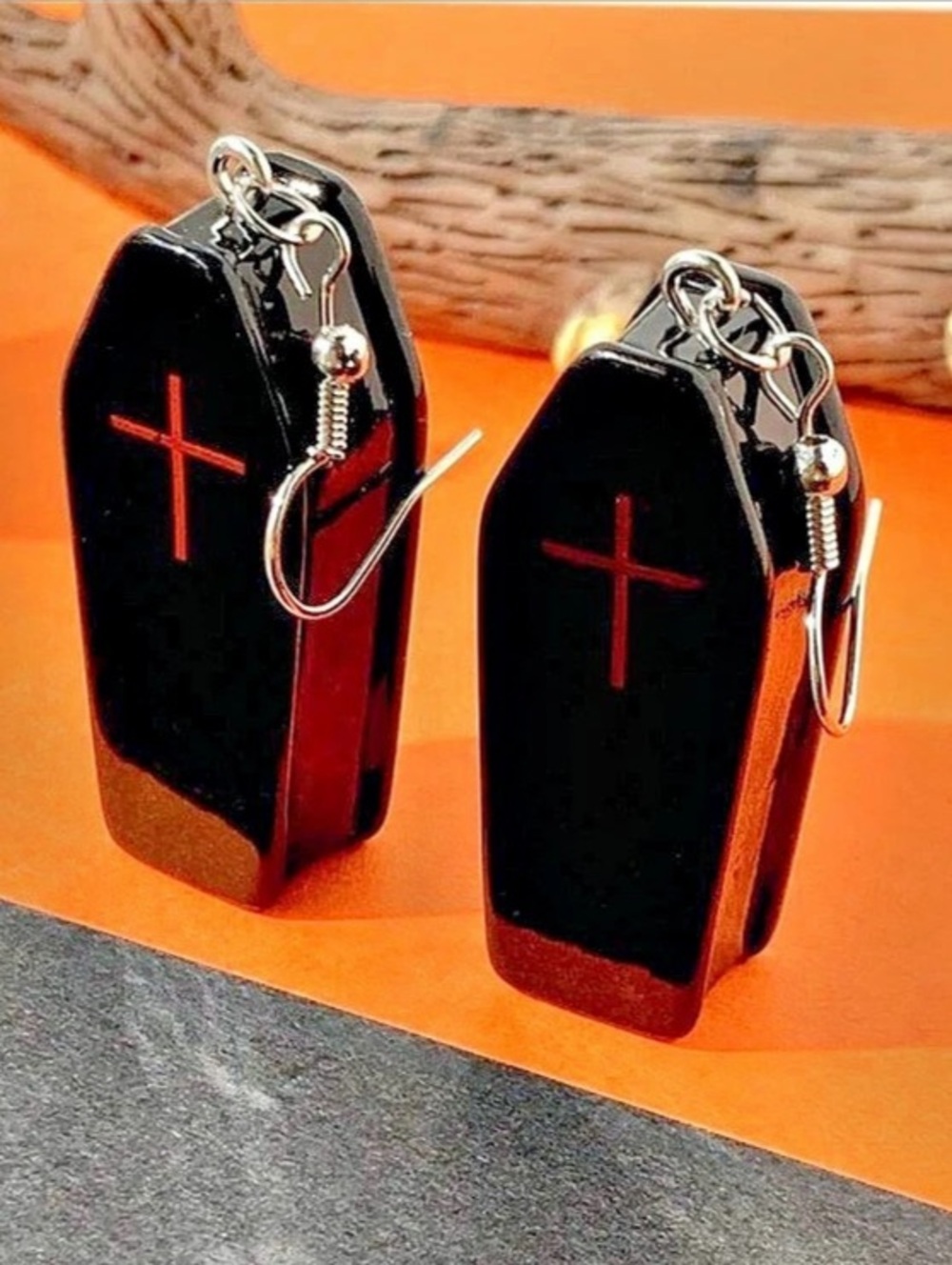 Black Coffin Cross Earrings